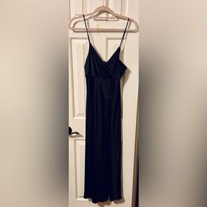 Black satin silky midi dress, never worn.